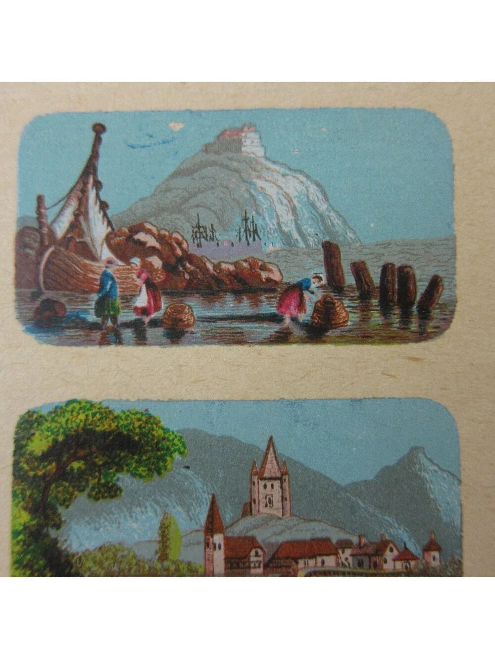 Antique Lithograph Print Samples Lot Mini Landscapes Towns Villages People RARE